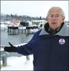  ?? ASSOCIATED PRESS ?? Former Alaska Gov. Bill Sheffield, who later became director of the Port of Anchorage stands, Jan. 15, 2005, on the bridge over Ship Creek in Anchorage, Alaska.