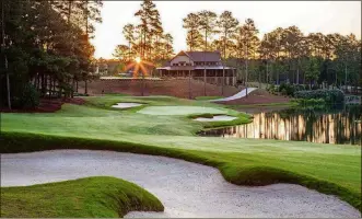  ??  ?? The National course at Reynolds features three distinct nine-hole layouts fashioned from the richly colored textured “paints” of grass, sand, trees and water found in the hardwood forests and rolling terrain of the region.