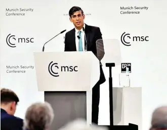  ?? ?? Rishi Sunak debatió con varios líderes europeos el pasado fin de semana en Múnich.