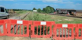  ??  ?? A closer view looking east from the Calvert worksite of Claydon LNE Junction on June 23, with Claydon curve coming in from the right and Claydon loop ahead.