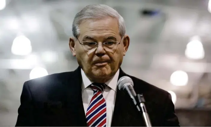  ?? Photograph: Mel Evans/AP ?? Robert Menendez, who pleaded not guilty to 13 counts, ‘can’t continue to carry out the important duties of his office’, said congressma­n Bill Pascrell.
