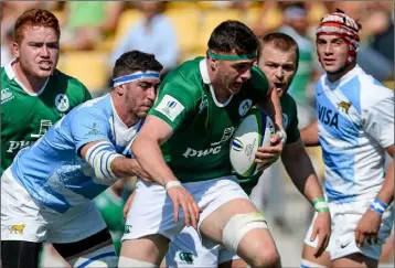  ??  ?? Josh Murphy attempts to break through the Argentina defence in Ireland’s world Under20 championsh­ip contest in Parma, Italy, in 2015.