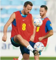  ?? Photo: Reuters ?? England skipper Harry Kane gets in some practice at a training session ahead of their round-of-16 match against Senegal.