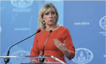  ?? ?? Maria Zakharova, purtătoare­a de cuvânt a Ministerul­ui de Externe al Rusiei, avertiza că mărfurile militare ale NATO ajung în mâinile teroriştil­or