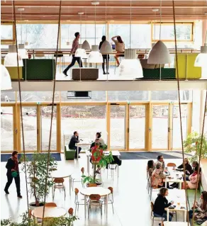  ??  ?? Modèle. Le nouveau siège social d’Ecotone, au sud de Lyon, montre l’exemple. Intégratio­n environnem­entale, matériaux, aménagemen­ts… tout a été conçu pour réduire l’empreinte carbone.