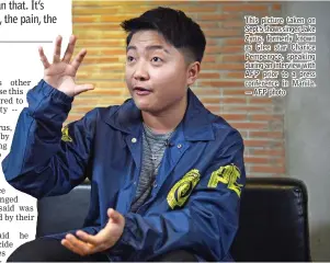  ??  ?? This picture taken on Sept 5 shows singer Jake Zyrus, formerly known as Glee star Charice Pempengco, speaking during an interview with AFP prior to a press conference in Manila. — AFP photo