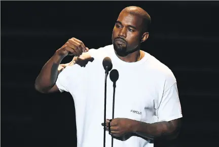  ?? JEWEL SAMAD/GETTY IMAGES ?? Kanye West, who has been described as a genius, proves yet again how the term has been seriously devalued as he makes one factually bankrupt statement after another. His latest bizarre statement included the idea that slavery was a choice.