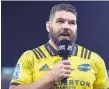  ?? Photo / Photosport ?? May speaks to the crowd on his 100th Super Rugby game during 2018.