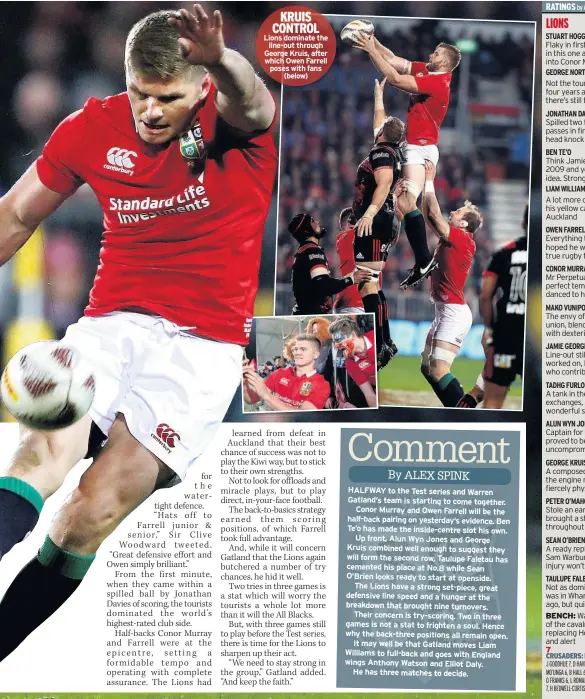  ??  ?? KRUIS CONTROL Lions dominate theline-out through George Kruis, after which Owen Farrell poses with fans(below)