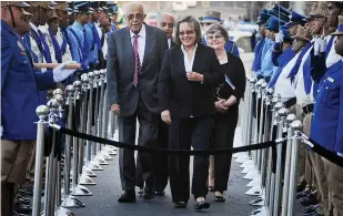  ?? PICTURE: DAVID RITCHIE ?? HONOURED: Struggle icon and ANC stalwart Ahmed Kathrada, alongside Mayor Patricia de Lille, arrives to receive his Freedom of the City award on November 26, 2015.