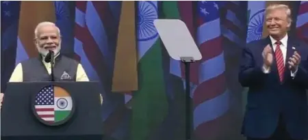  ?? — Twitter ?? Narendra Modi and Donald Trump at the Howdy, Modi event in Houston, Texas