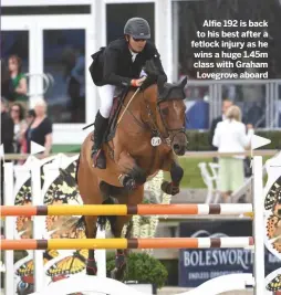  ??  ?? Alfie 192 is back to his best after a fetlock injury as he wins a huge 1.45m class with Graham Lovegrove aboard