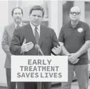  ?? RICH POPE/ ORLANDO SENTINEL ?? Gov. Ron DeSantis speaks at a news conference in August . He has not yet said whether he will get a booster shot of the COVID-19 vaccine.