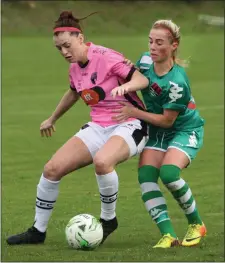  ??  ?? Lauren Dwyer of Wexford Youths shields the ball from Cork City’s Danielle Sheehy.