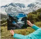 ??  ?? Above: A print of Catharine Robb Whyte’s 1940– 50 painting Snow Dome, Columbia Icefield, is compared to the same landscape in 2020.