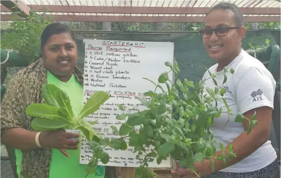  ?? Photo: Kelera Sovasiga ?? Hydroponic trainers Pravina Naidu (left) and Imarina Rosemary at Makoi Women’s Vocational Centre on July 13, 2019,