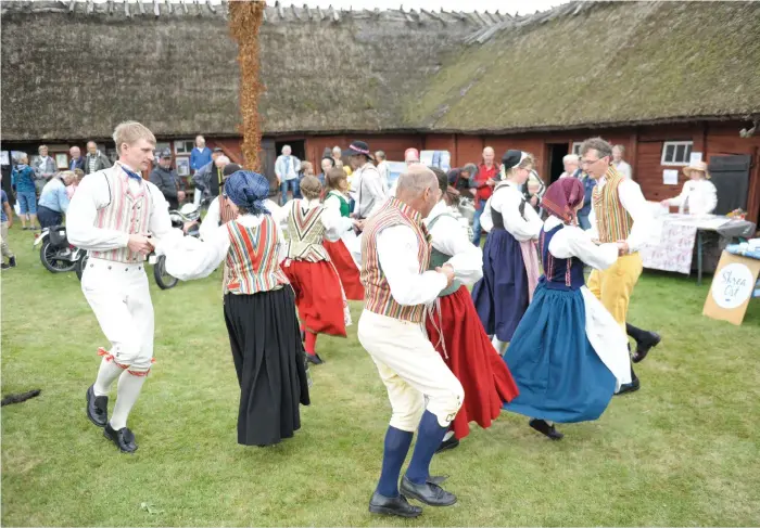  ?? Bild: ANNA WETTERQVIS­T ?? EN SVÄNGOM. Folkdansla­get Falkringen bidrog med traditione­ll folkdans på helgens marknad i Larsagårde­n.