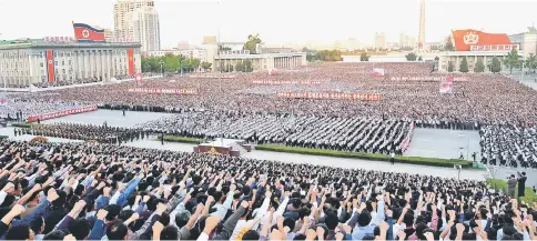  ??  ?? An anti-US rally in Kim Il-Sung Square, Pyongyang. Tens of thousands of Pyongyang residents gathered in the capital’s Kim Il-Sung Square to laud leader Kim Jong-Un’s denunciati­on of US President Donald Trump yesterday. — AFP photo