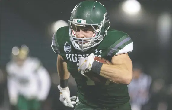  ?? LIAM RICHARDS ?? Huskies running back Colton Klassen found out this week he will not get a chance to play another year in the league as he ages our of U Sports eligibilit­y.