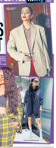  ?? PHOTO: INSTAGRAM/ SONAMKAPOO­R PHOTO: INSTAGRAM/BADGALRIRI ?? (Clockwise from top) Sonam K Ahuja in a Maison Margiela blazer, Rihanna teams a boxy jacket with shorts and Sonakshi Sinha seen in a look by Dhruv Kapoor