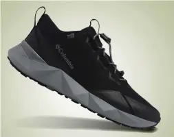  ??  ?? Facet 30 OutDry, Columbia, £125; columbiasp­ortswear.co.uk These ‘hiking sneakers’ have a love-them-or-hate-them appearance, thanks to the chunky midsole. This lightweigh­t walking shoe (under 400g per shoe, men’s size 10.5) is made for moving fast. The shoe has lots of padding, and there’s a protective rand around the heel and toe area. The upper is breathable and waterproof. There’s plenty of bounce in the midsole, and the heel has a stabiliser. The outsole’s lugs are so densely arranged they collect mud in gloopy conditions. Best suited (aesthetica­lly and technicall­y) for drier, well-maintained paths and urban trails.
VERDICT Quirky hiking sneakers with in-built bounce. 6/10