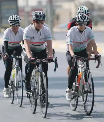  ?? AFP ?? Members of the Iraqi national women’s cycling team at a training camp in the capital of the autonomous Kurdish region, Erbil, in August. Kurds make up the backbone of the team
