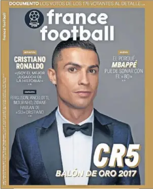  ??  ?? “Soy el mejor de la historia”.
France Football sacó una portada en castellano. Cristiano dejó un recado: “Me incomoda la amnesia que muestra la afición del Madrid”.