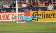  ?? MICHAEL REEVES — FOR DIGITAL FIRST MEDIA ?? Union goalkeeper Andre Blake saves the penalty kick of D.C. United’s Lamar Neagle in the second half of the Union’s 1-0 win Saturday at Talen Energy Stadium.