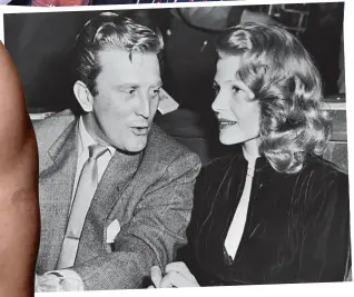  ??  ?? Ladies’ man: Kirk with Marilyn Maxwell in 1949’s The Champion, wife Anne in the 1970s (top), screen idol Rita Hayworth in 1952 (above) and Marlene Dietrich in 1956 movie Lust For Life (inset left)