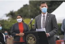  ?? Nick Otto / Special to The Chronicle ?? Dr. Grant Colfax, director of the San Francisco Department of Public Health, addresses a news conference in September.