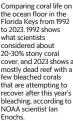  ?? ?? Comparing coral life on the ocean floor in the Florida Keys from 1992 to 2023. 1992 shows what scientists considered about 20-30% stony coral cover, and 2023 shows a mostly dead reef with a few bleached corals that are attempting to recover after this year’s bleaching, according to NOAA scientist Ian Enochs.