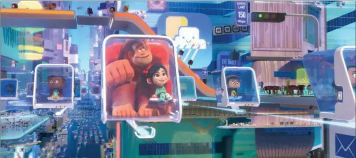 ?? DISNEY ?? Wreck-It Ralph, voiced by John C. Reilly, and Princess Vanellope, voiced by Sarah Silverman, ride through the Web in “Ralph Breaks the Internet.”