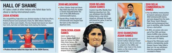  ??  ?? Pratima Kumari failed the dope test at the 2004 Games. Suresh Sathya