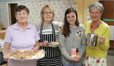  ??  ?? Joan Rafferty, Bridget Dwyer, Mya Davey and Helen Dolan who were helping out with the teas at the Holy Redeemer Feast Day celebratio­ns in the Little Flower Hall.