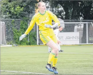  ?? MEMORIAL ATHLETICS PHOTO ?? Memorial rookie goaltender Sydney Walsh finished with a conference-leading 10 shutouts in AUS women’s soccer play this season, including a couple against the University de Moncton over the weekend at King George V Park.