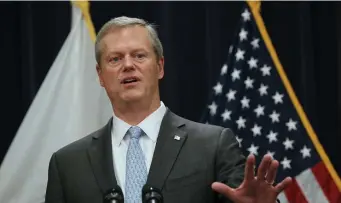  ?? NANCY LANE / HERALD STAFF FILE ?? THERE OUGHT TO BE A LAW: Gov. Charlie Baker is once again pushing the state Legislatur­e to pass a bill he proposed to allow the prison system greater leeway to continue to hold convicted sex offenders after their time has been served. Attorney General Maura Healey, below, is supporting the bill.