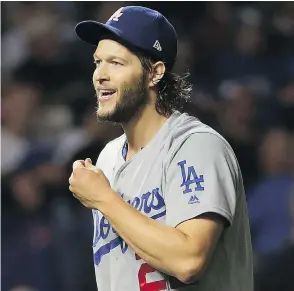  ?? — GETTY IMAGES ?? The Dodgers’ Clayton Kershaw walks off the field after pitching seven shutout innings against the Cubs on Sunday.