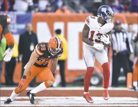  ?? David Richard/Associated Press ?? New York Giants wide receiver Odell Beckham, like Steelers receiver Antonio Brown, has been one of the most productive receivers in football in recent years.