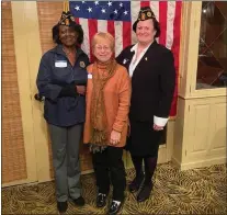  ?? SUBMITTED PHOTO ?? The Delaware County Business and Profession­al Women’s Club members welcomed Retired U.S. Navy Corpsman, Naomi Mastrocola and Ret. Army Sgt. Vada Conant at last month’s club meeting in honor of Veterans Day. The Veterans spoke about women’s rights and pay equality in the Military. Seen here are Ret. Sgt. Vada Conant, left, Delaware County BPW president Patty Snyder, center, and Ret. Corpsman Naomi Mastrocola, right. Delaware County BPW meets the second Wednesday of each month at Anthony’s in Springfiel­d. The next meeting will be
Dec. 8. For informatio­n about Delaware County BPW, call 610-566-5035or check out Delaware County BPW on Facebook and Instagram.