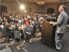  ?? Signal file photo ?? City Manager Ken Striplin, right, welcomes the attendees to a previous State of the City luncheon held at the Hyatt Regency Valencia. The next event will take place Thursday.