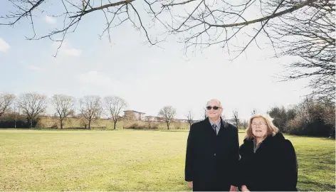  ??  ?? Cllr John Holdich and council cabinet member for education Cllr Lynne Ayres at the site of the new university campus on the Embankment