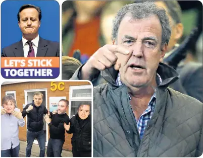  ??  ?? David Cameron was behind Oisin Tymon’s mask after Clarkson pushed him at the Simonstone Hall hotel; the real Mr Tymon, above right, was allegedly assaulted; May, Hammond and The Stig, below, were sucked into the row