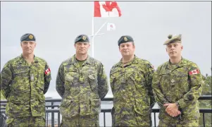  ?? CHRISTIAN ROACH/CAPE BRETON POST ?? From left, Chief Warrant Officer Georges Martin, regimental sergeant major, 4 Engineer Support Regiment; Lieutenant Colonel Chris Cotton, commanding officer, 4 Engineer Support Regiment; Captain Jamie Tobin, public affairs officer; and Sergeant Matt...