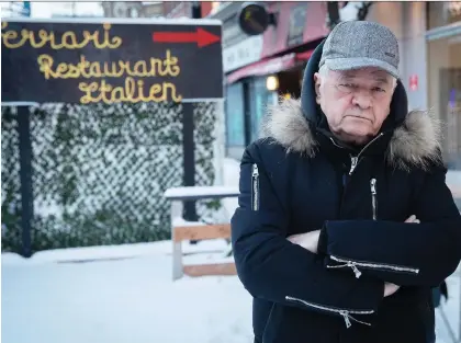  ??  ?? Elio Schiavi, owner of Restaurant Ferrari at the corner of Bishop and Ste-Catherine Sts., says he lost $80,000 in the first year of the métro ventilatio­n constructi­on project. “As if my business hasn’t been bad enough lately, this parking plan would certainly kill it.” PIERRE OBENDRaUF