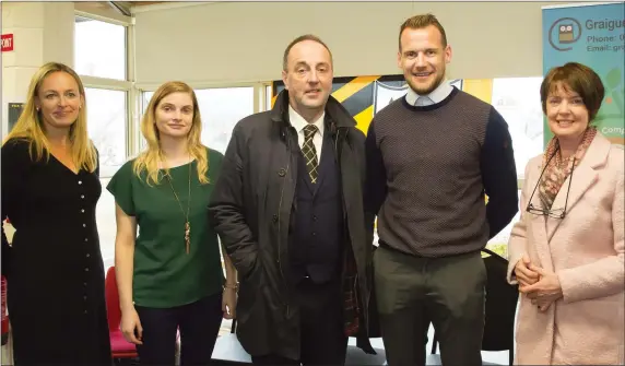  ??  ?? Duiske College staff pictured at the Literacy festival in Graiguenam­anagh library: Karen Spencer, teacher; Carrie McCarthy teacher; Pat Murphy, principal, Jackie Tyrrell Kilkenny, hurler (guest speaker) and Brenda Foskin, home school liason.