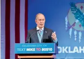  ?? —AFP ?? Democratic presidenti­al candidate and former New York City mayor Mike Bloomberg speaks during a rally held at the Bricktown Events Centre.