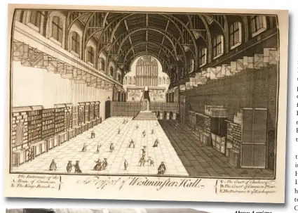  ??  ?? Above: Ab A unique i depiction of the doorway in Britannia Illustrata (1727), where it is described ( a) as “the enterance of the House of Commons”