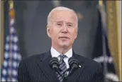  ?? EVAN VUCCI — THE ASSOCIATED PRESS ?? President Joe Biden delivers remarks about vaccinatio­ns in the State Dining Room of the White House in Washington on Tuesday.