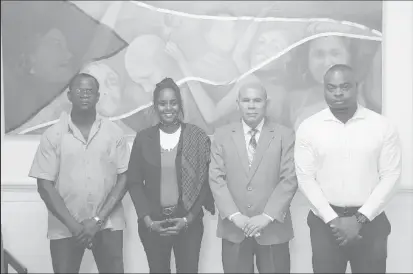  ??  ?? From left, Colin Boyce, Melissa Dow-Richardson, Minister George Norton and former Kaieteur news sports journalist Edison Jefford following Friday’s meeting.