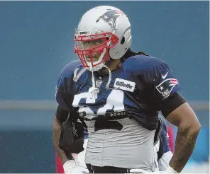  ?? STAFF PHOTOS BY NANCY LANE ?? BACK IN THE MIDDLE OF IT: Dont’a Hightower takes a breather during practice Sunday, and (right) chats with the media yesterday, but he had plenty of action in last Thursday’s preseason opener against the Redskins.